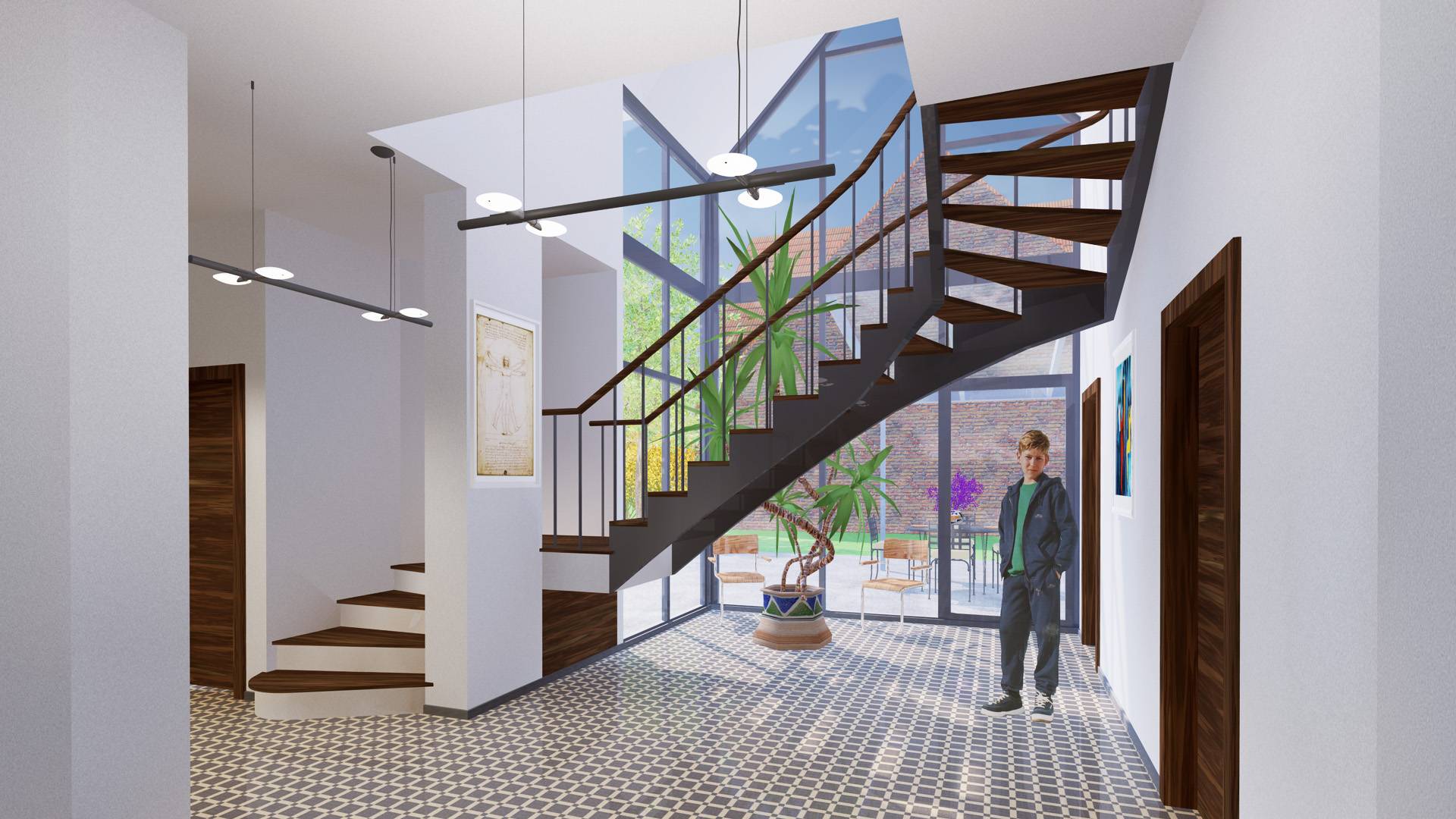 Visualisierung zentraler Zugang Treppenhaus